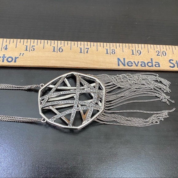 Vintage Vera Wang Simply Vera Rhinestones Silver-tone Fringe Chain Long Necklace - Picture 8 of 14